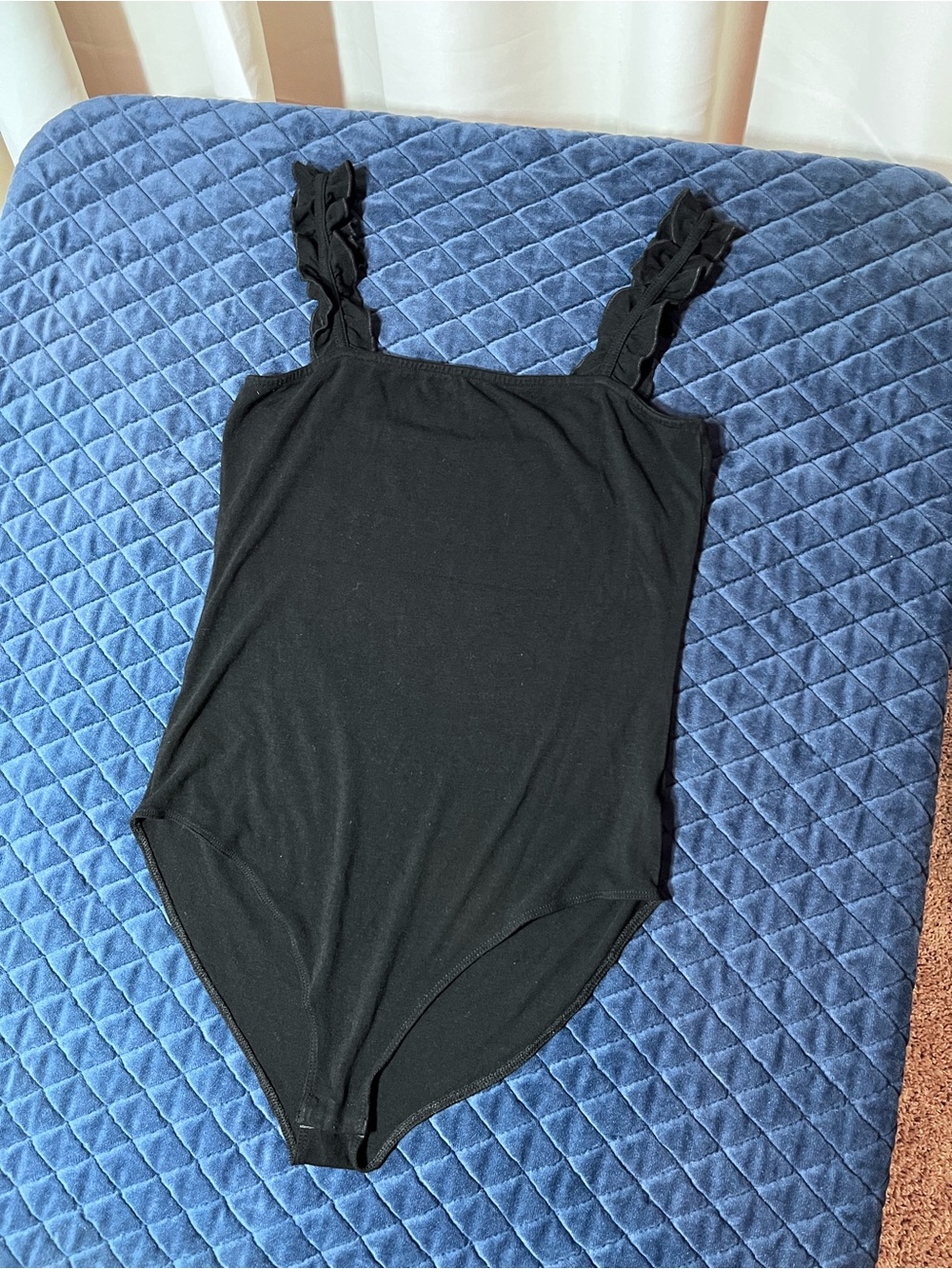 Black Ruffle-Strap Square Neck Bodysuit